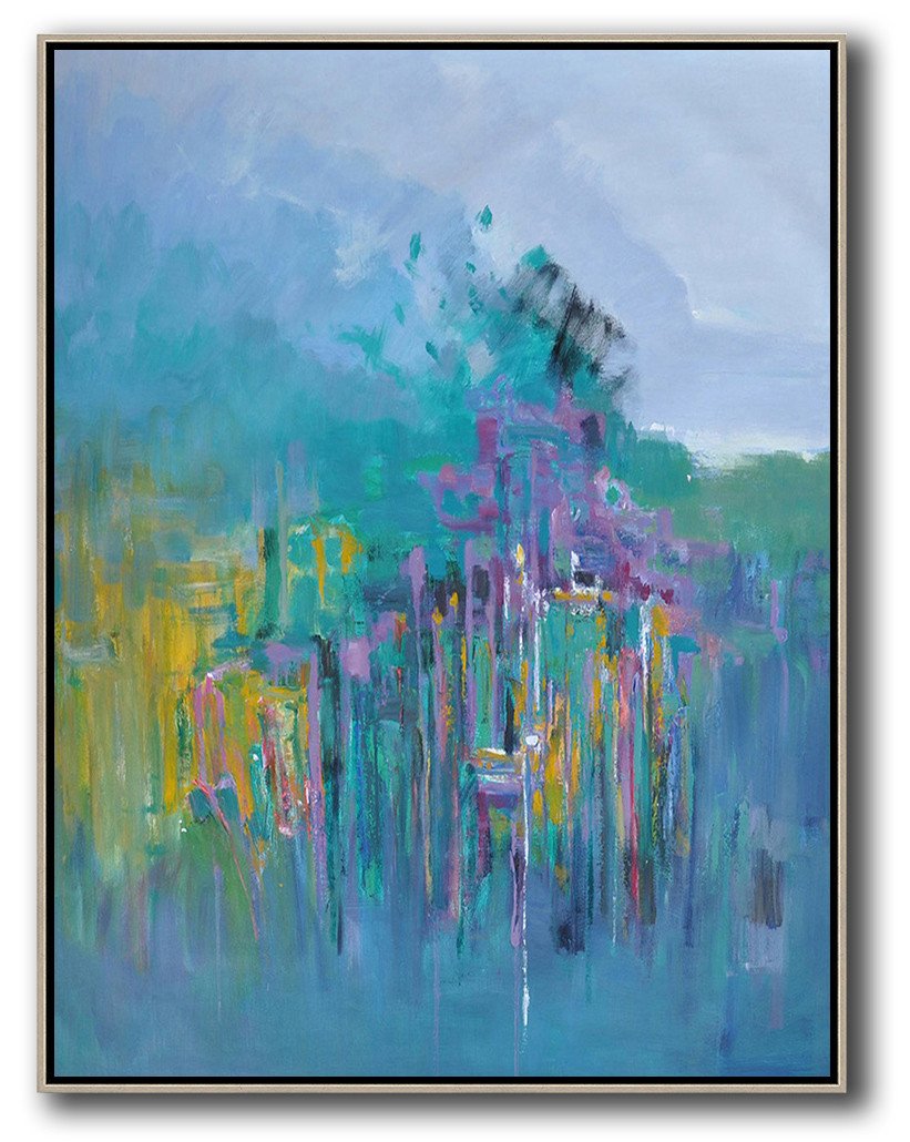 Abstract Painting Extra Large Canvas Art,Abstract Landscape Painting,Hand-Painted Contemporary Art,Purple Grey,Green,Purple,Yellow.etc